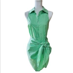 5a7 - Womens pretty green and white striped sleeveless dress size 2 nwt